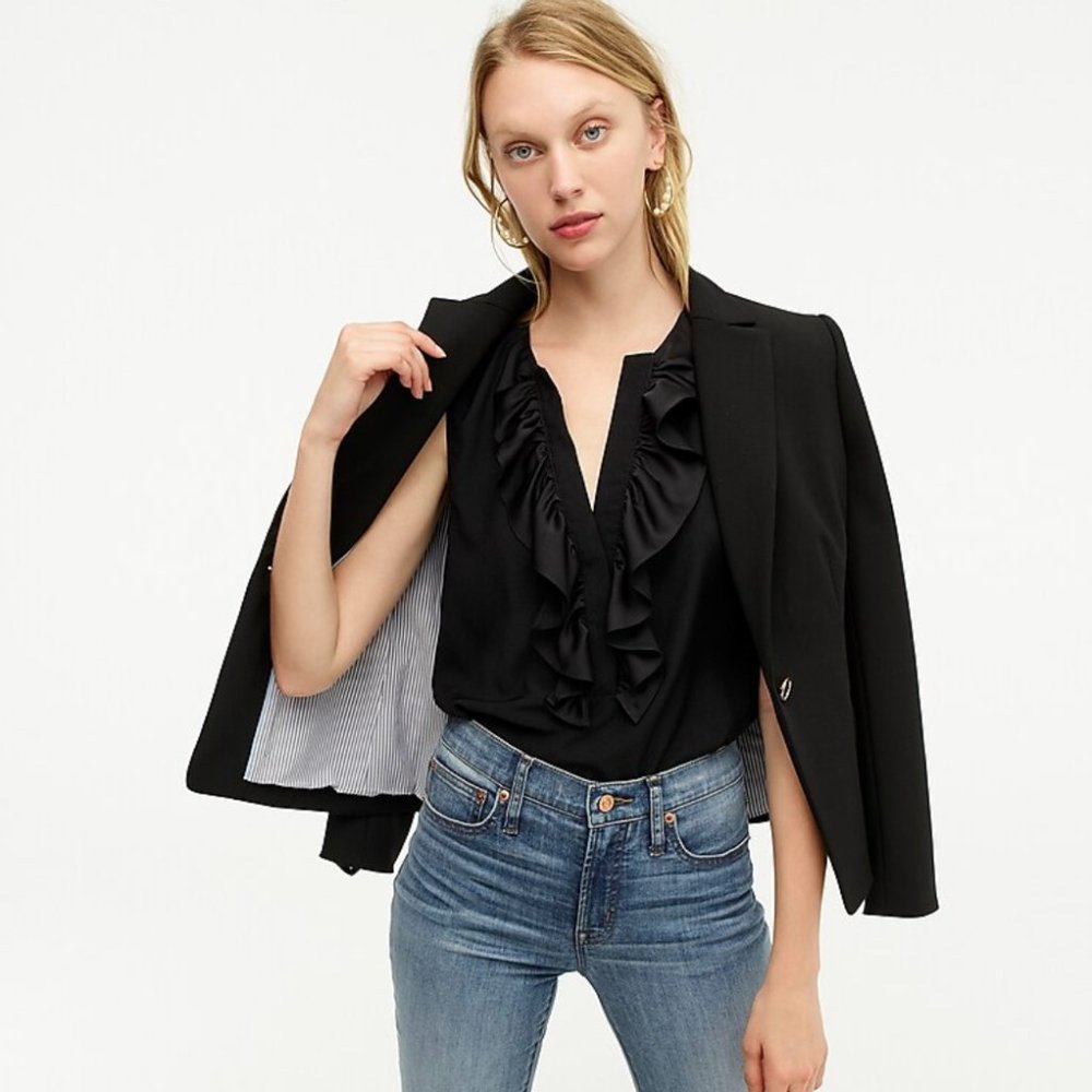 J. Crew Black Sleeveless Ruffle-front Top